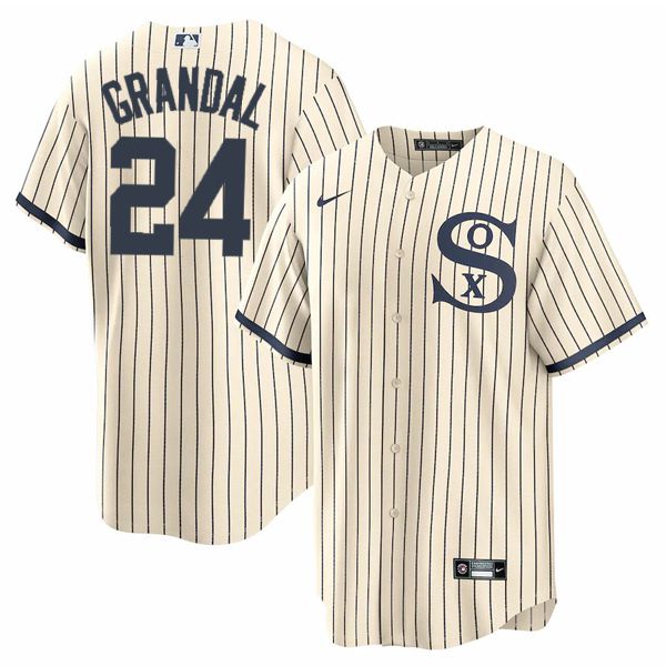 Men Chicago White Sox #24 Grandal Cream stripe Dream version Game Nike 2021 MLB Jerseys